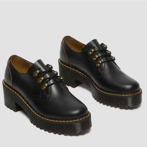 BRAND NEW DR MARTENS LEONA LOW BLACK VINTAGE SMOOTH HEELED SHOES - Picture 4 of 16